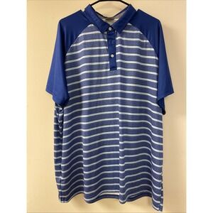 Men's Blue Stripped Polo Style Golf/Dress Short Sleeved Shirt Size 3XL
